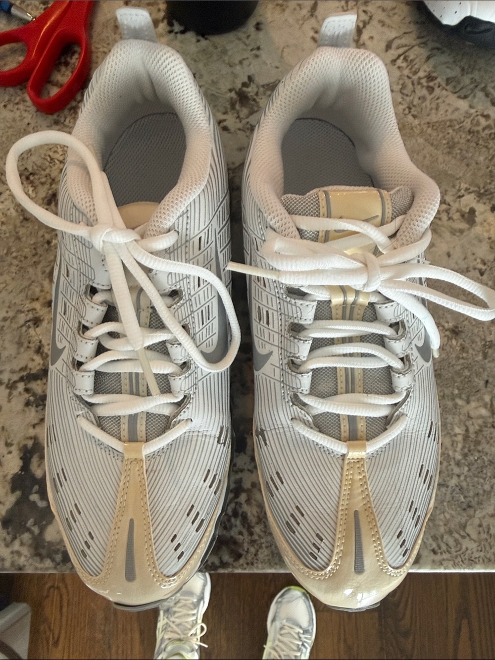 Nike White and Gold Athletic Shoes